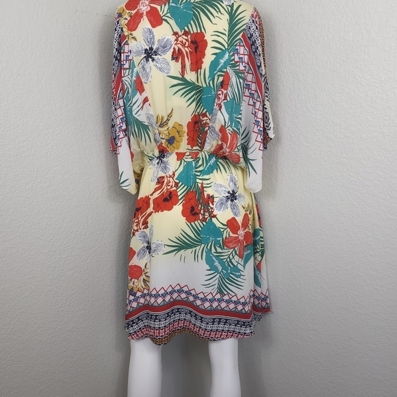 NWT Umgee Tropical Print Cinch Waist Dress Size M - Picture 4 of 8